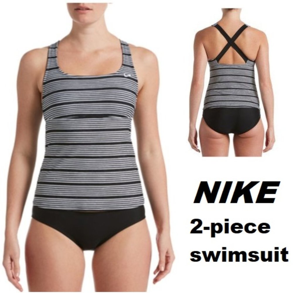 NWT Nike Swim 6:1 Heather Stripe Crossback Tankini Size M